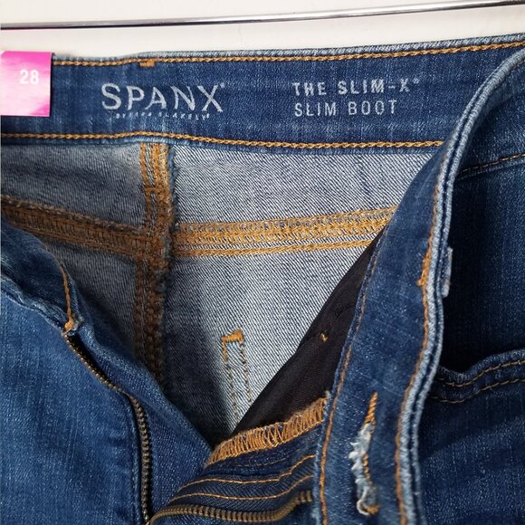 NEW SPANX Women's 28 Slim X Bootcut Jeans Blue Stretch Flare Denim "Hemmed" 27.5 - Picture 8 of 14